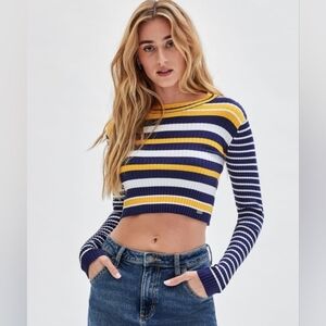 Guess Originals Colorblock Ribbed Striped Cropped Sweater XL